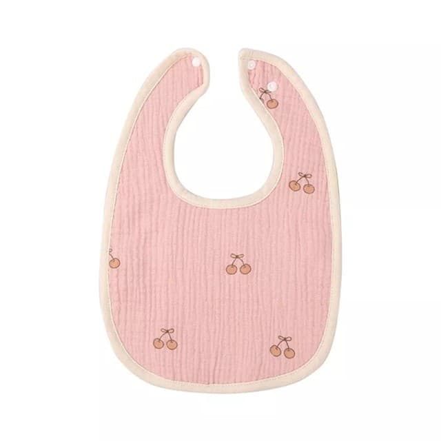 Baveta in Forma de U, Flippy, din Bumbac, pentru Copii 0-12 Luni, Rezistenta la Apa, cu Capse, Model cu Cirese, 21x30 cm, Roz