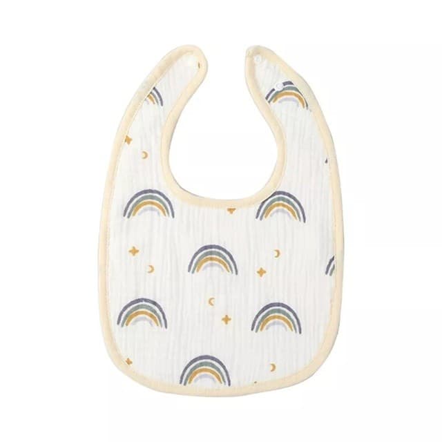 Baveta in Forma de U, Flippy, din Bumbac, pentru Copii 0-12 Luni, Rezistenta la Apa, cu Capse, Model Curcubeu, 21x30 cm, Bej