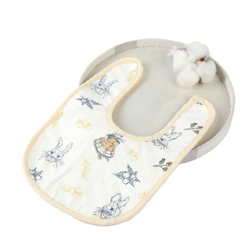 Baveta in Forma de U, Flippy, din Bumbac, pentru Copii 0-12 Luni, Rezistenta la Apa, cu Capse, Model cu Iepurasi, 21x30 cm