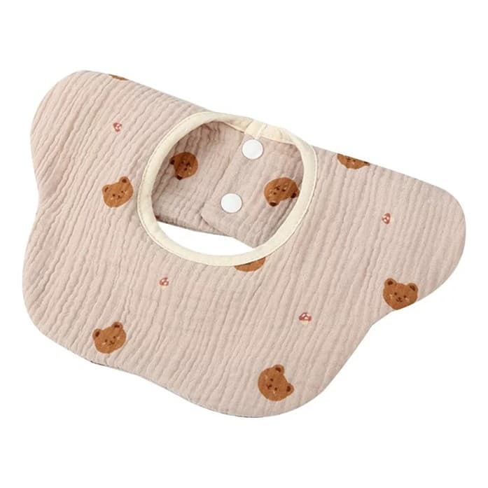 Baveta Tip Floare, Flippy, din Bumbac, pentru Copii 0-12 Luni, Rezistenta la apa, cu Capse, Model cu Ursuleti, 26 x 29 cm