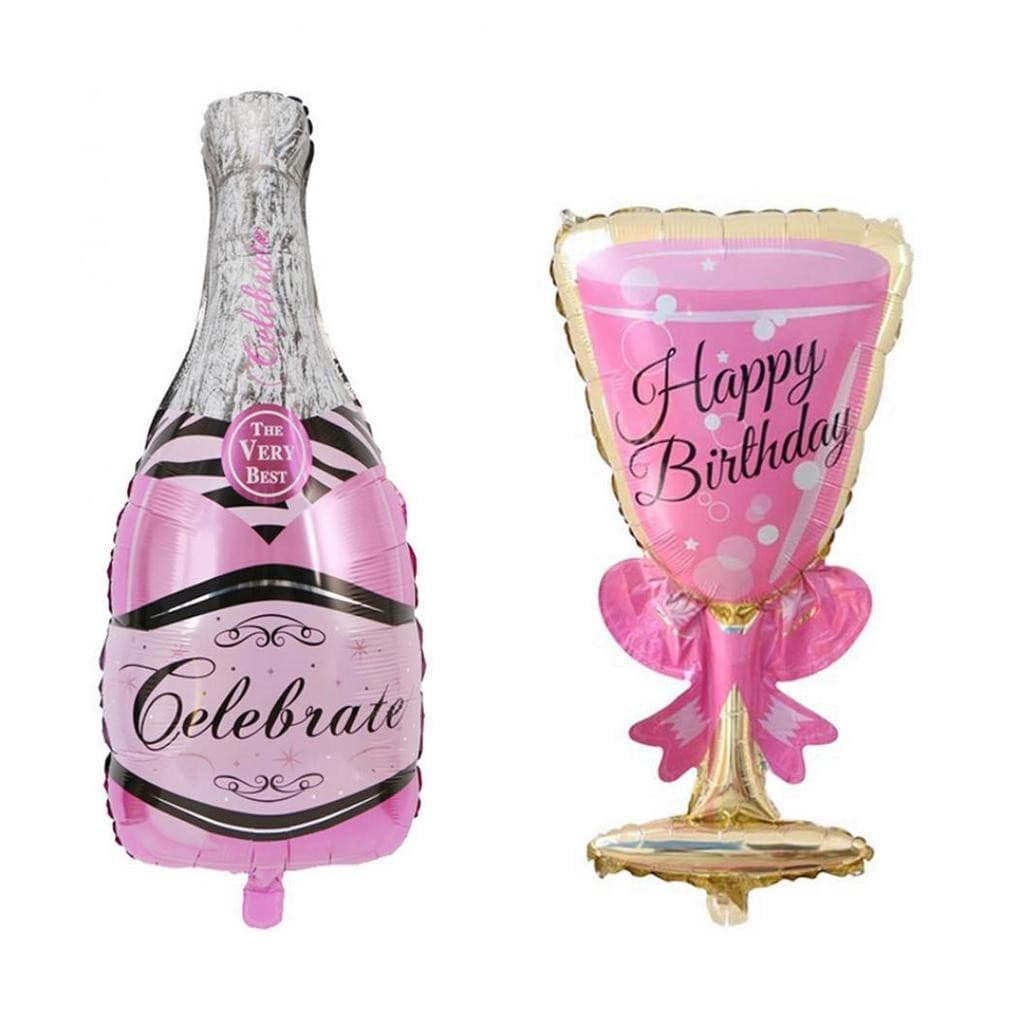 Set 2 Baloane din Folie Metalizata, Flippy, tematica Aniversare HAPPY BIRTHDAY, Figurine Model Sticla de Sampanie 50 x 108