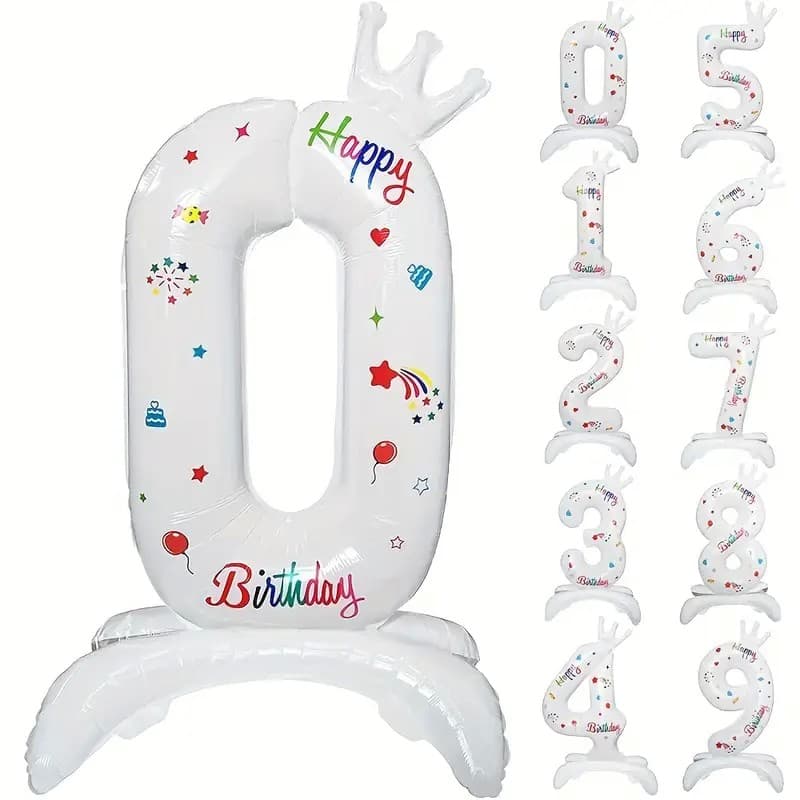 Balon din Folie Metalizata, Flippy, Figurina Cifra, Model 0 cu Happy Birthday Scris, Tema Aniversare 81 cm, Ambalaj