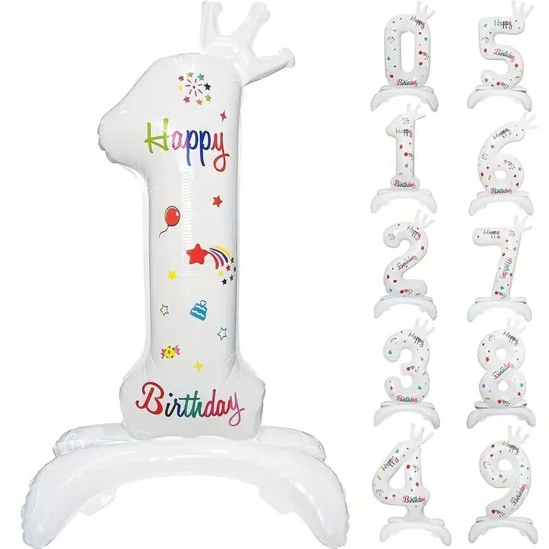 Balon din Folie Metalizata, Flippy, Figurina Cifra, Model 1 cu Happy Birthday Scris, Tema Aniversare 81 cm, Ambalaj