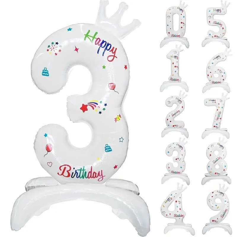 Balon din Folie Metalizata, Flippy, Figurina Cifra, Model 3 cu Happy Birthday Scris, Tema Aniversare 81 cm, Ambalaj