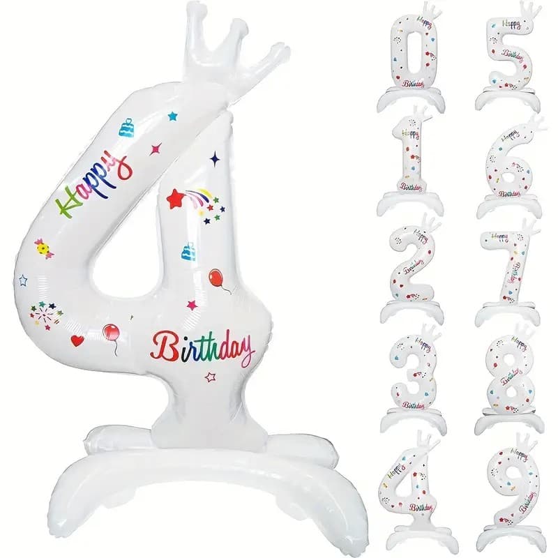 Balon din Folie Metalizata, Flippy, Figurina Cifra, Model 4 cu Happy Birthday Scris, Tema Aniversare 81 cm, Ambalaj