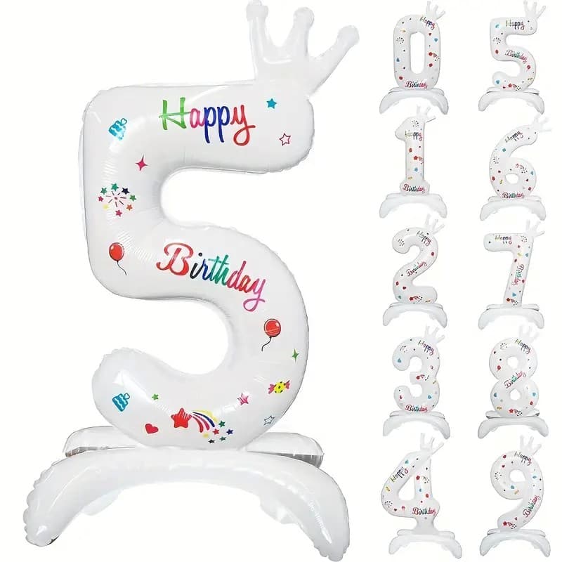 Balon din Folie Metalizata, Flippy, Figurina Cifra, Model 5 cu Happy Birthday Scris, Tema Aniversare 81 cm, Ambalaj