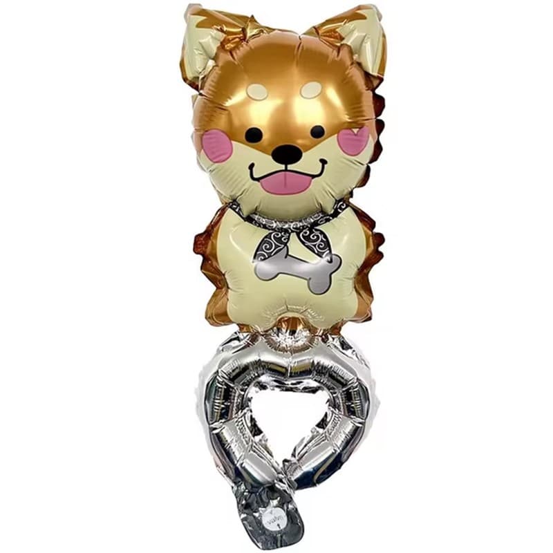 Balon din Folie Metalizata, Flippy, Figurine Animalute, Tip Bratara, Model Catel, Ambalaj Individual, Pai Inclus, Umflare cu