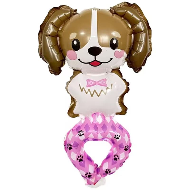 Balon din Folie Metalizata, Flippy, Figurine Animalute, Tip Bratara, Model Caine, Ambalaj Individual, Pai Inclus, Umflare cu