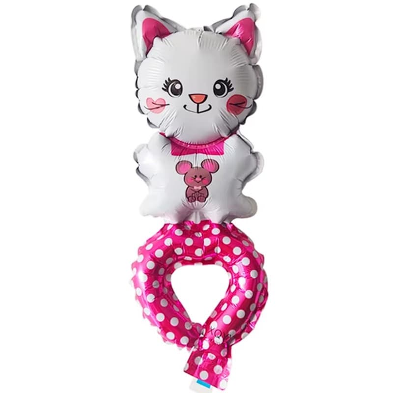 Balon din Folie Metalizata, Flippy, Figurine Animalute, Tip Bratara, Model Pisica, Ambalaj Individual, Pai Inclus, Umflare