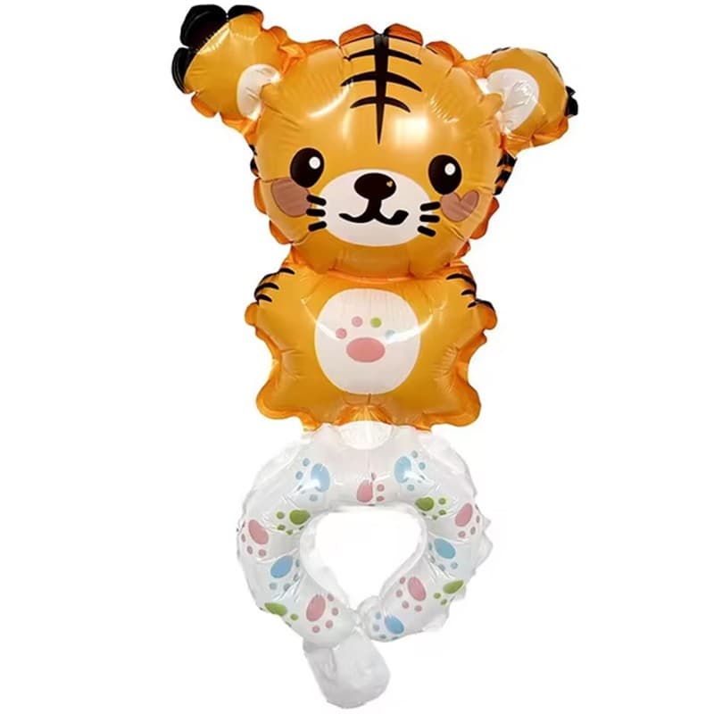 Balon din Folie Metalizata, Flippy, Figurine Animalute, Tip Bratara, Model Tigru, Ambalaj Individual, Pai Inclus, Umflare cu