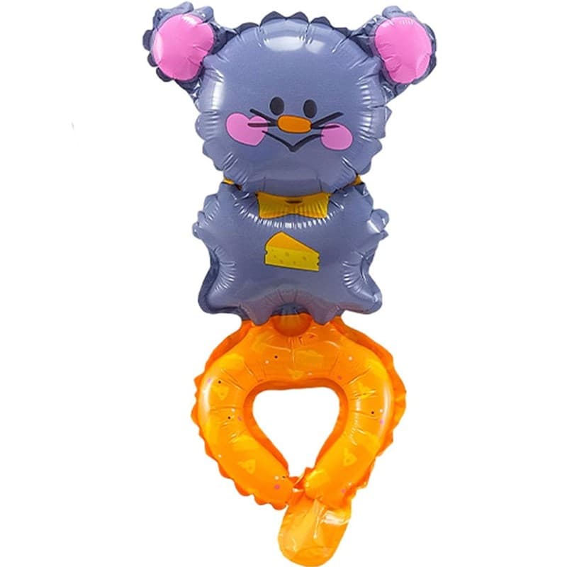 Balon din Folie Metalizata, Flippy, Figurine Animalute, Tip Bratara, Model Soricel, Ambalaj Individual, Pai Inclus, Umflare