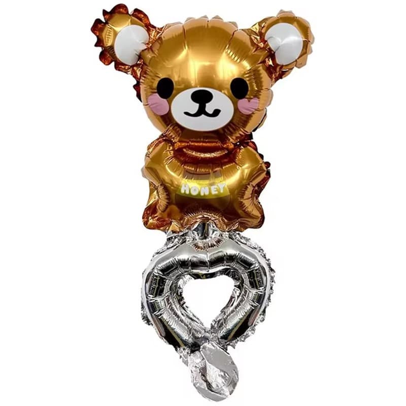 Balon din Folie Metalizata, Flippy, Figurine Animalute, Tip Bratara, Model Ursulet, Ambalaj Individual, Pai Inclus, Umflare