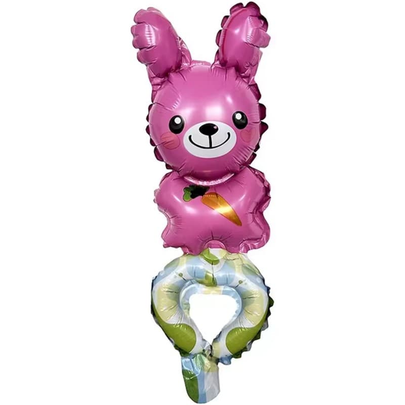 Balon din Folie Metalizata, Flippy, Figurine Animalute, Tip Bratara, Model Iepuras, Ambalaj Individual, Pai Inclus, Umflare