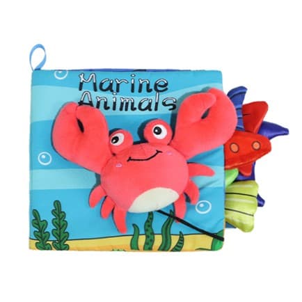 Carte Senzoriala, Flippy, pentru Bebelusi, 15x16x4 cm, cu Animalute, 3D, Cu Sunete si Fosnete, 0-3 Ani, Model Crab