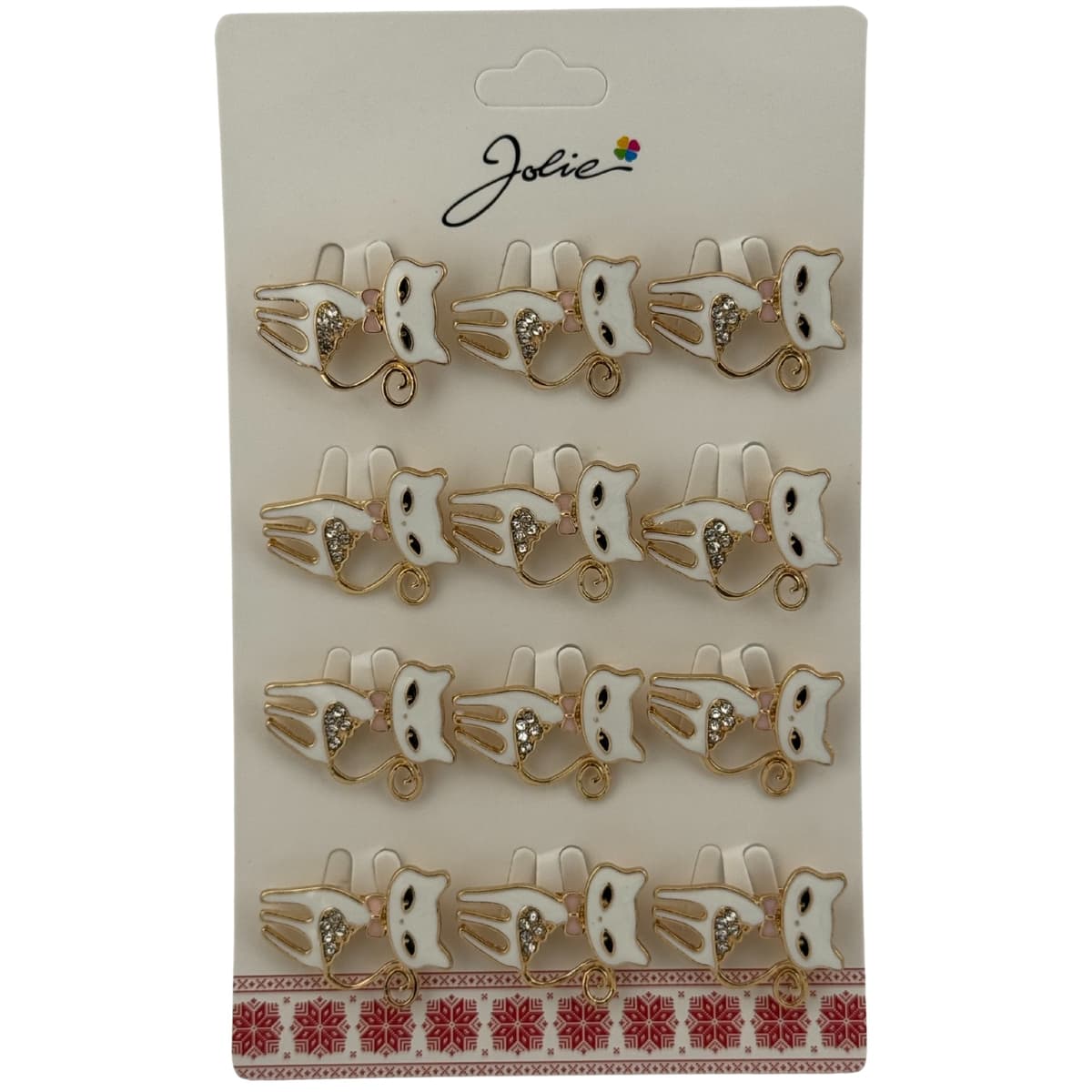 Set 12 Brose Martisor Primavara, Jolie, Model Pisica Alba cu Pietre