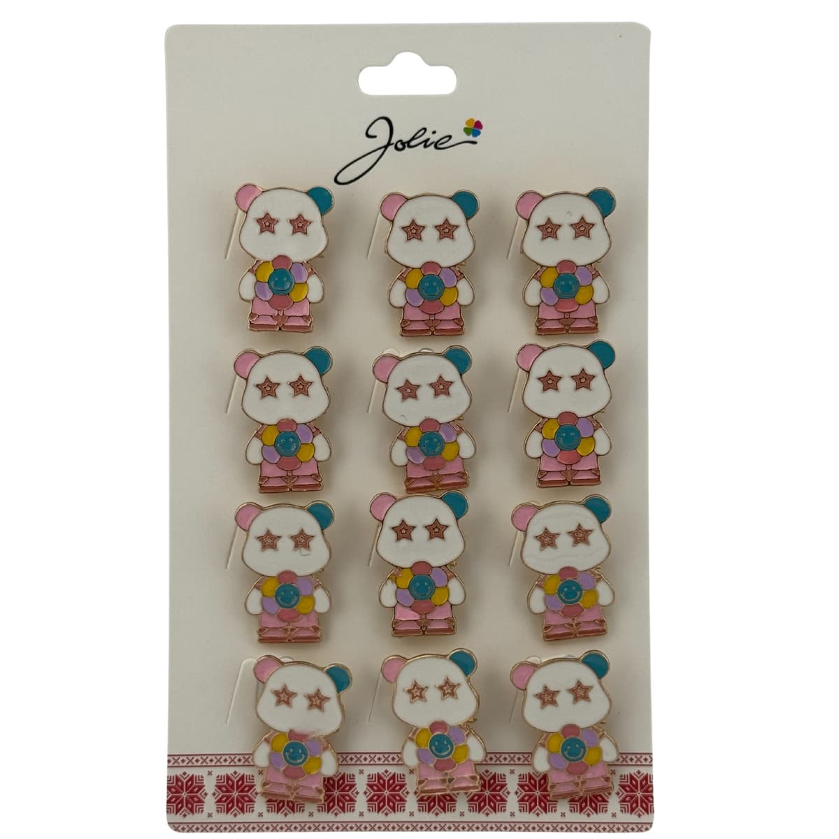 Set 12 Brose Martisor pentru Copii, Jolie, Model Urs Panda cu Floare Multicolora