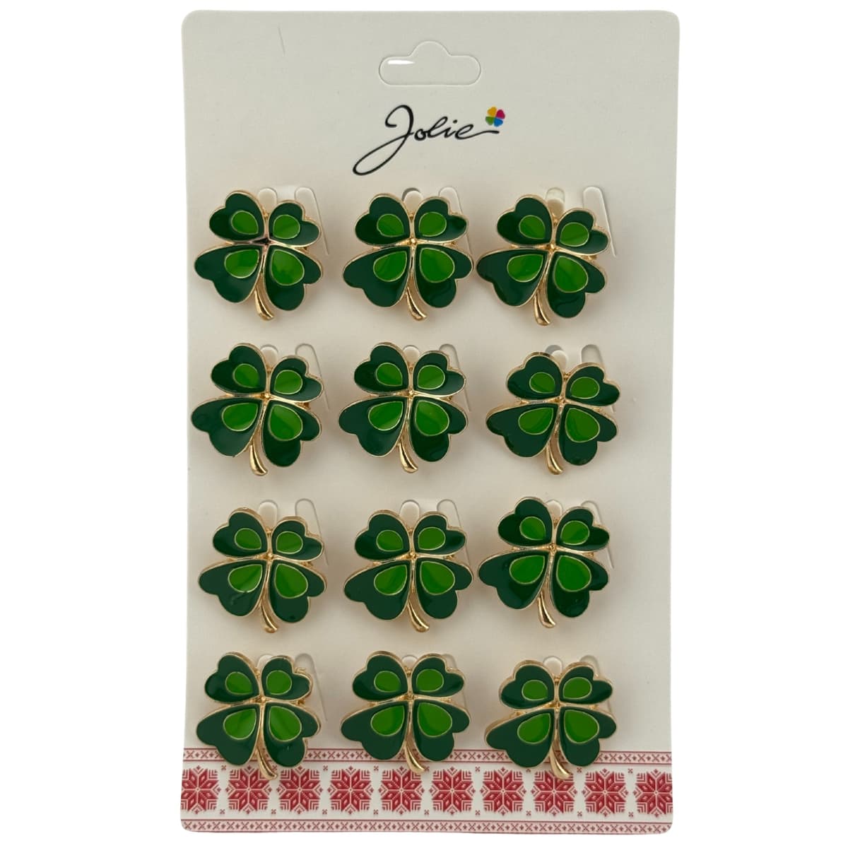 Set 12 Brose Martisor Primavara, Jolie, Model Trifoi cu Patru Foi, Verde