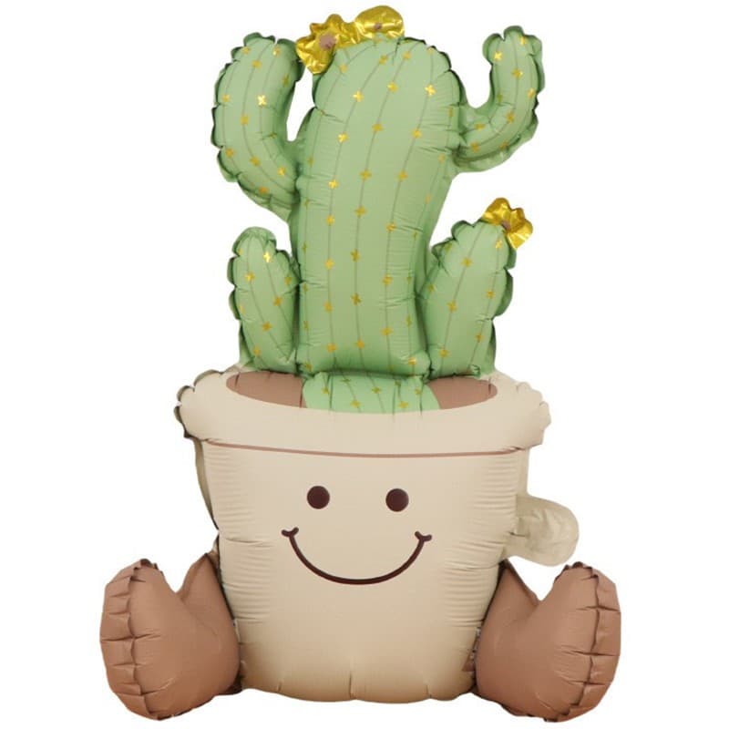 Balon din Folie Metalizata, Flippy, Figurina Animata, Model Ghivechi Cactus, 57.5 x 56 cm, Ambalaj Individual, Pai Inclus