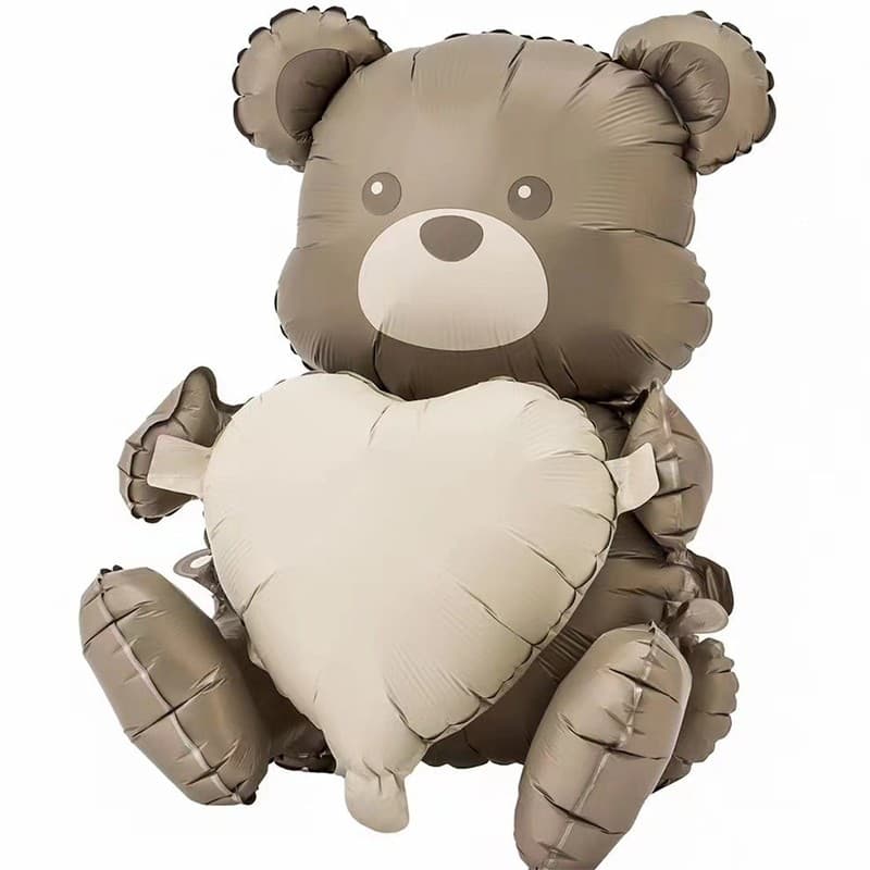 Balon din Folie Metalizata, Flippy, Figurina Animata, Model Ursulet cu Inima, 65 x 65 cm, Ambalaj Individual, Pai Inclus