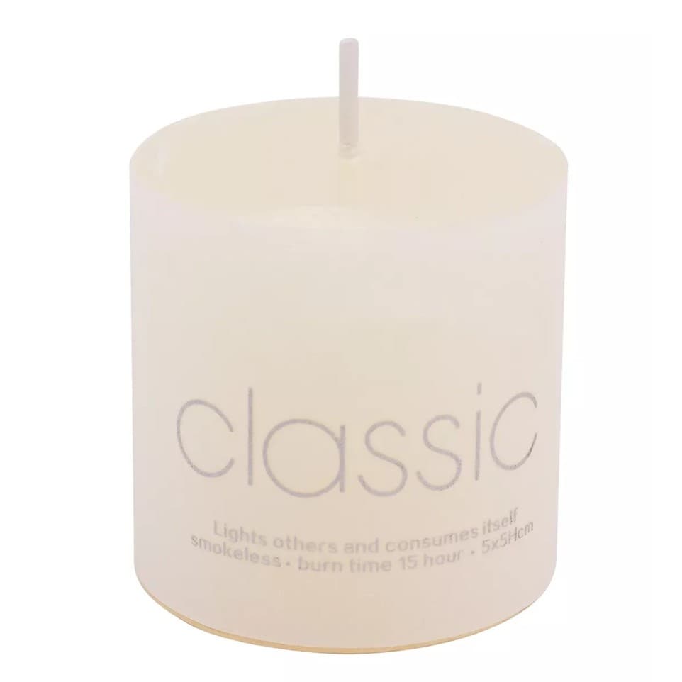 Lumanare Decorativa, Flippy, din Parafina, Cilindrica, Fara Fum si Fara Parfum, 5 x 5 cm, 90 g, Ardere 12h, Ivory Alb