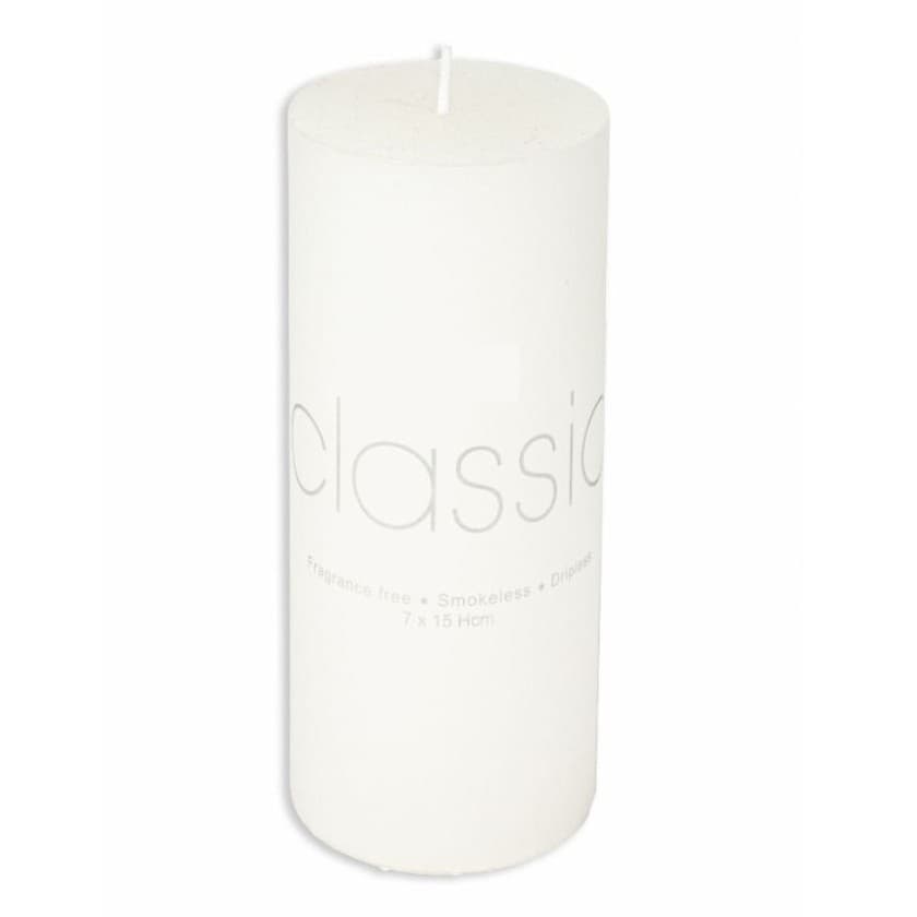 Lumanare Decorativa, Flippy, din Parafina, Cilindrica, Fara Fum si Fara Parfum, 7 x 15 cm, 500 g, Ardere 72h, Ivory Alb