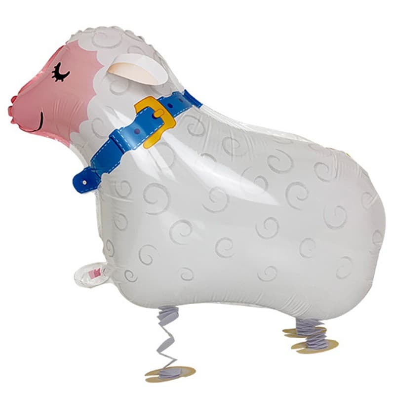 Balon din Folie Metalizata, Flippy, Figurina Animata, Model Oaie, 66x46 cm, Ambalaj Individual, Pai Inclus, Umflare cu Aer