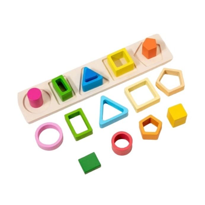 Jucarie Montessori de Sortat, Flippy, din Lemn, Tip Puzzle, cu 5 Forme Asimetrice, 15 Piese, Educativa, Interactiva