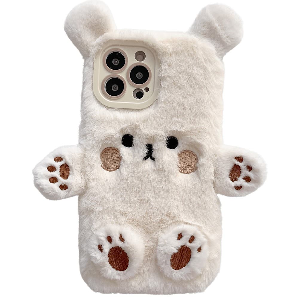 Husa de Protectie, Flippy, pentru Apple iPhone 13, Model Ursulet Pufos cu Urechi, Maini si Picioare, Antisoc, Rezistenta la