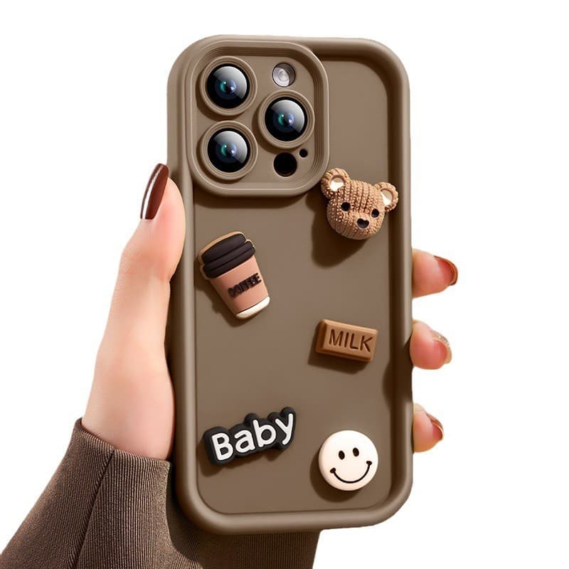 Husa de Protectie, Flippy, pentru Apple iPhone 13 Pro Max, Model Ursuleti 3D, Antisoc, Rezistenta la Impact, Protectie Camera, Maro