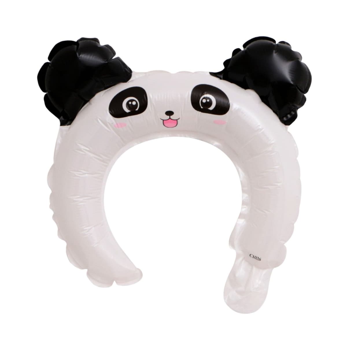 Balon din Folie Metalizata, Flippy, Tip Coronita cu Urechi, Model Panda, Ambalaj Individual, Pai Inclus, Umflare cu Aer sau