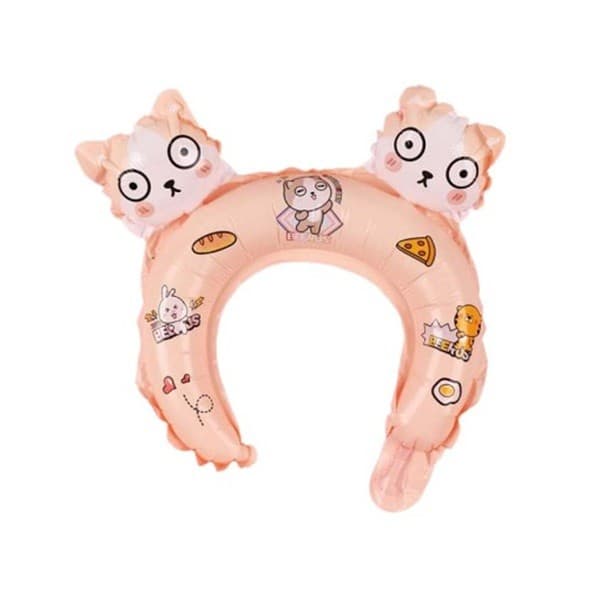 Balon din Folie Metalizata, Flippy, Tip Coronita cu Urechi, Model Hello Kitty, Ambalaj Individual, Pai Inclus, Umflare cu