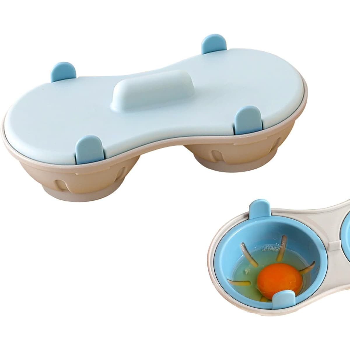 Recipient Dublu pentru Oua, Flippy, din Plastic , pentru Gatit la Microunde, 22 x 11.8 x 8 cm, Albastru