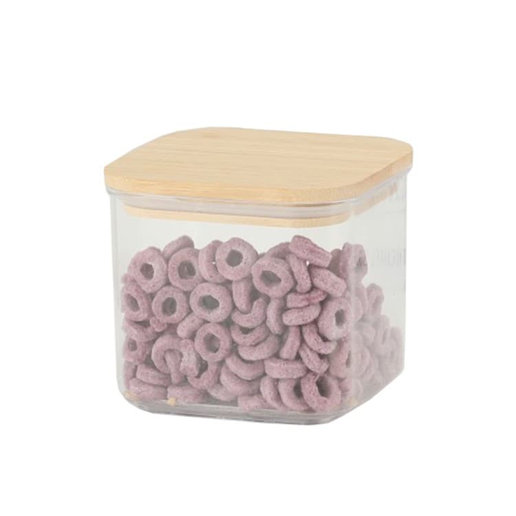 Cutie de Depozitare Alimente, Flippy, Cutie de tip Container, Cutie pentru Cereale, din Plastic, Capac din Bambuc, 10 x 10 x