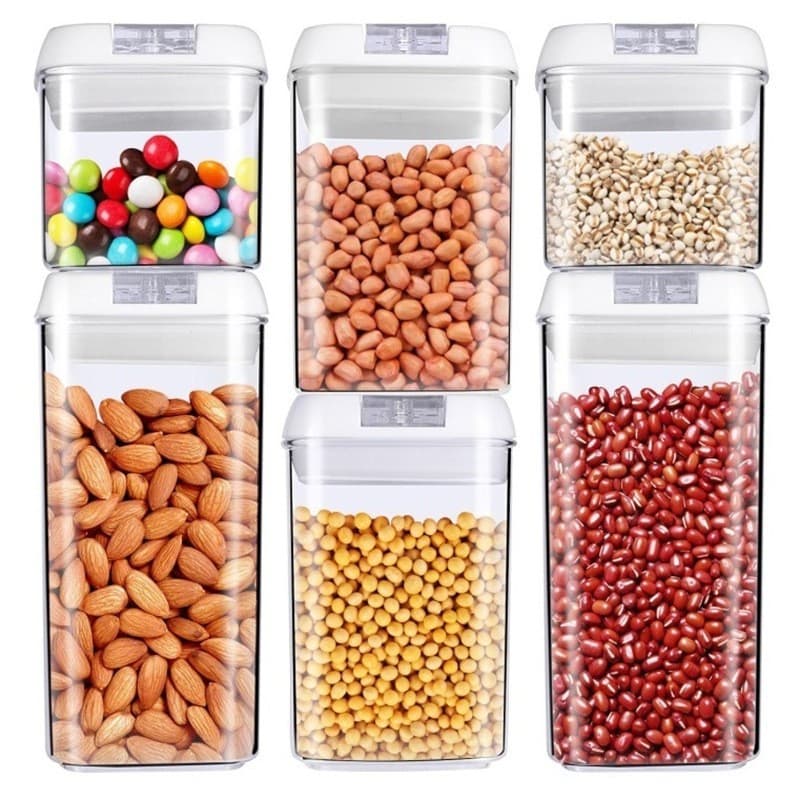 Set 6 Recipiente din Plastic, Flippy, pentru Alimente/Obiecte, Inchidere Ermetica, 2 x 0.5l, 2 x 0.8l, 2 x 1.2l, Capac Alb