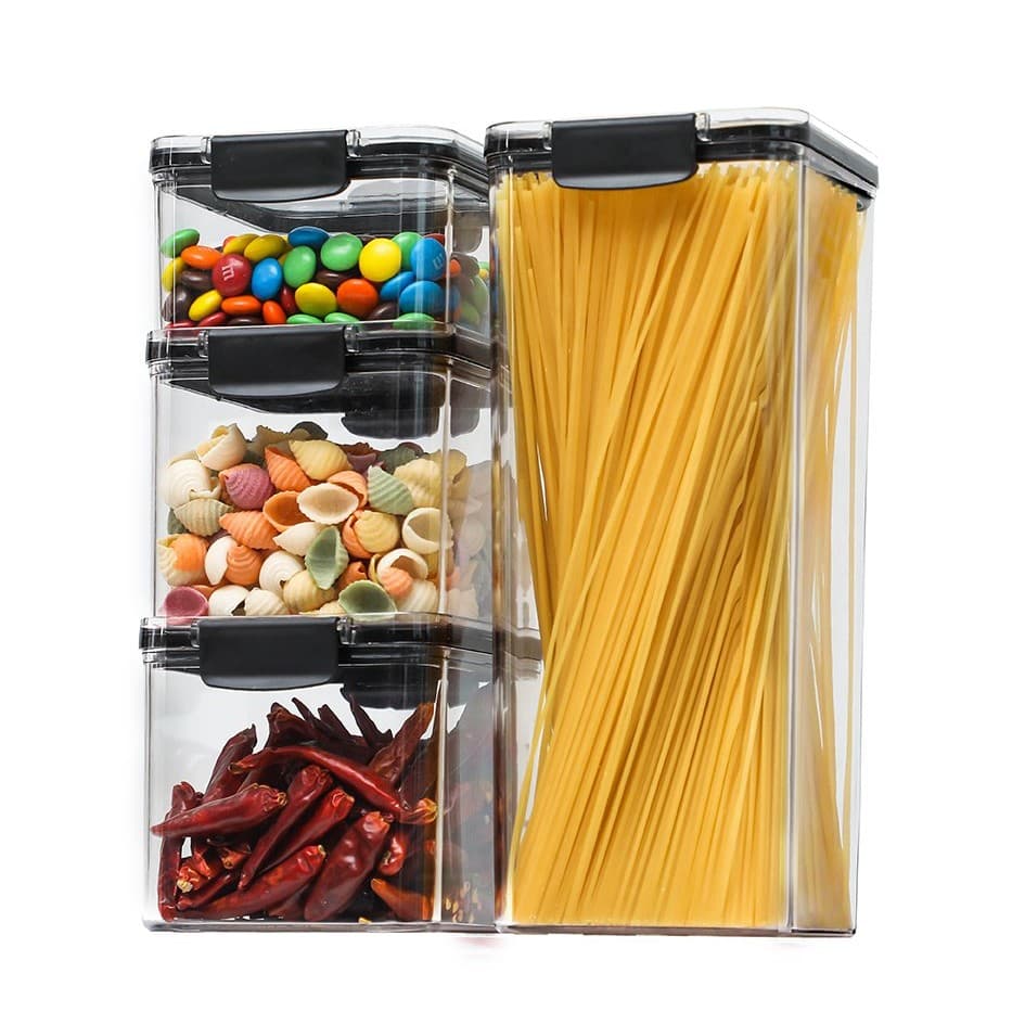 Set 4 Recipiente din Plastic, Flippy, pentru Alimente/Obiecte, Inchidere Ermetica, 1 x 460 ml, 2 x 700 ml, 1 x 1300 ml