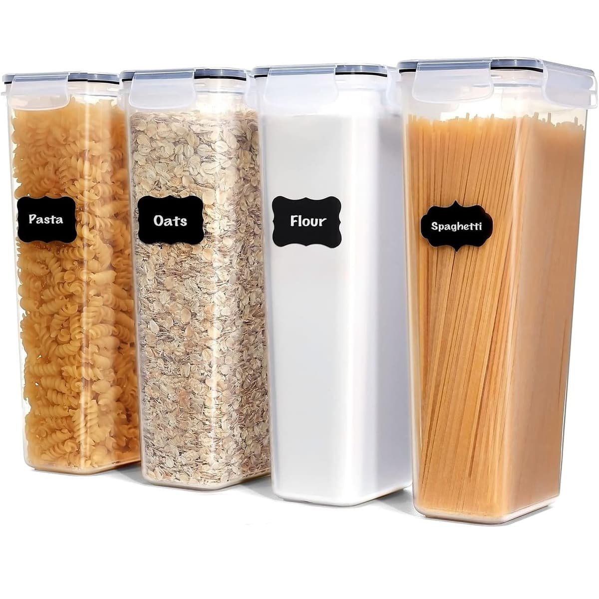 Set 4 Recipiente din Plastic, Flippy, pentru Alimente/Obiecte, Inchidere Ermetica, 4 x 2.8l, Transparent