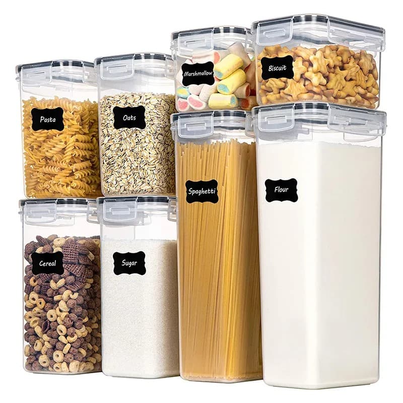 Cutii de depozitare alimente, Flippy, Set din 8 Cutii pentru Condimente, Cereale, Cutii pentru Bucatarie, din Plastic PP