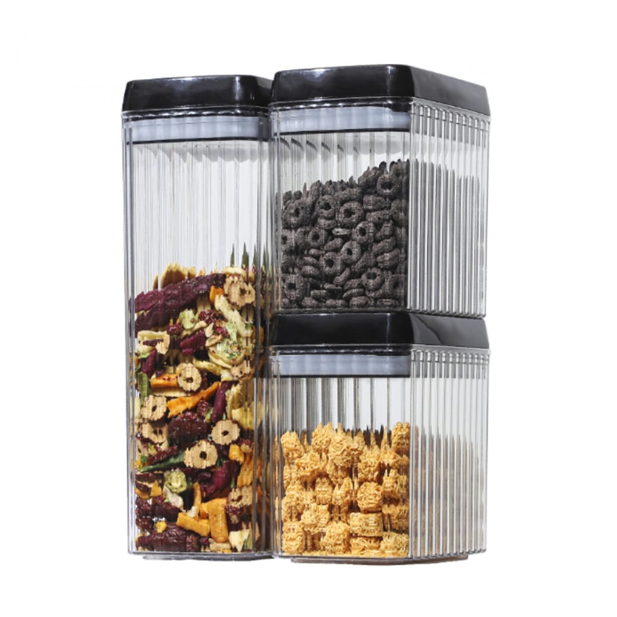 Set 3 Recipiente din Plastic, Flippy, pentru Alimente/Obiecte, Inchidere Ermetica, Textura Ondulata, 2 x 1.5l, 1 x 3.3 l