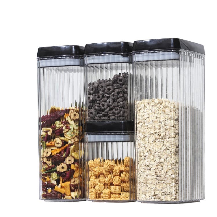 Set 4 Recipiente din Plastic, Flippy, pentru Alimente/Obiecte, Inchidere Ermetica, Textura Ondulata, 2 x 1.5l, 2 x 3.3 l