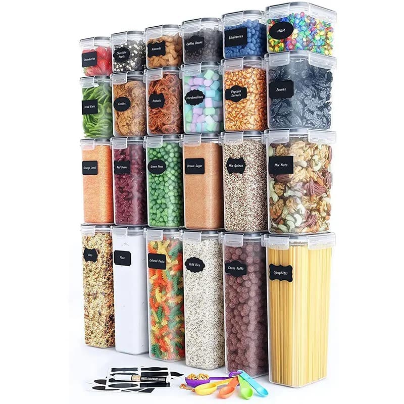 Cutii de depozitare alimente, Flippy, Set din 24 Cutii pentru Condimente, Cereale, Cutii pentru Bucatarie, din Plastic PP