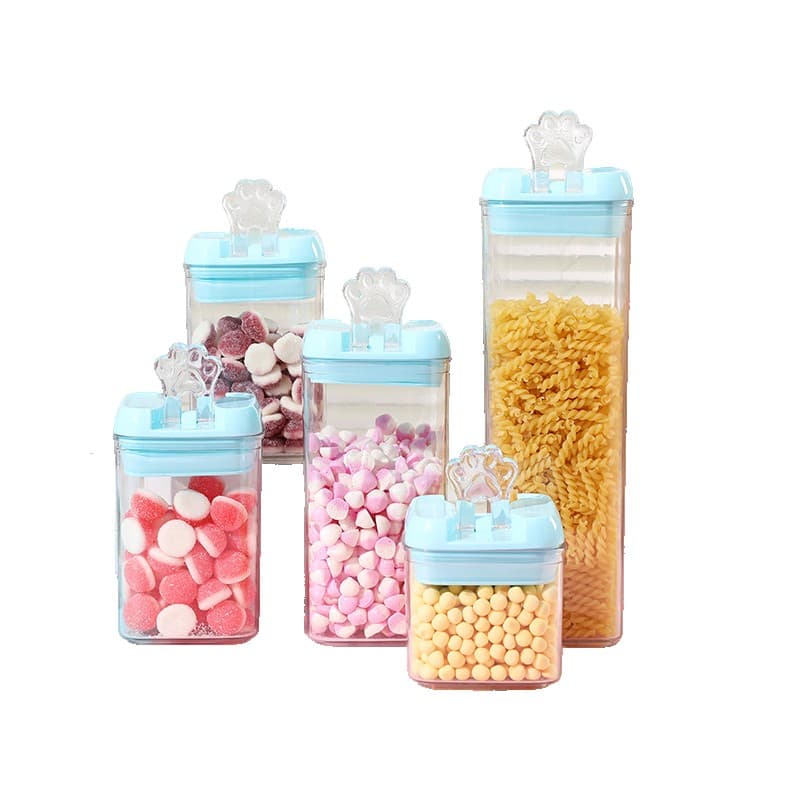 Set 5 Cutii de Depozitare Alimente, Flippy, 1 x 500ml, 2 x 800ml, 1 x 1200ml, 1 x 1900ml, Capac Albastru, din PP+PET