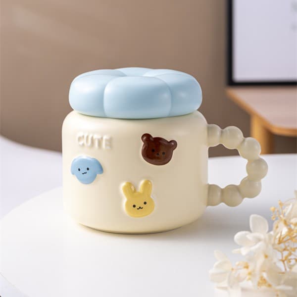 Cana pentru Copii, Flippy, din Portelan, print Figurine Animalute, Model CUTE, Cana cu Capac, Ceasca pentru Cafea, Ceai