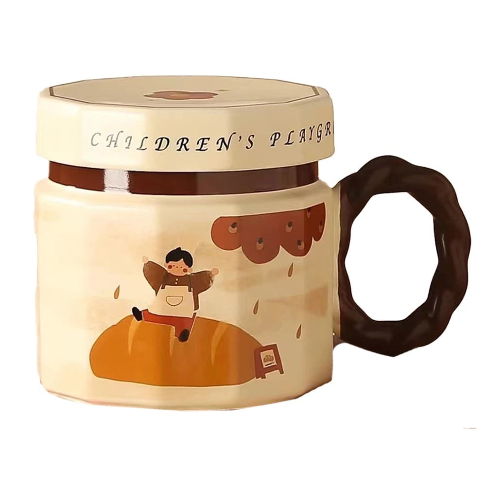 Cana din ceramica, Flippy, Cana pentru Cafea, Ceai, Cana Universala, Unisex, Cana cu Capac, 9 x 8 x 8 cm, 400 ml, Model