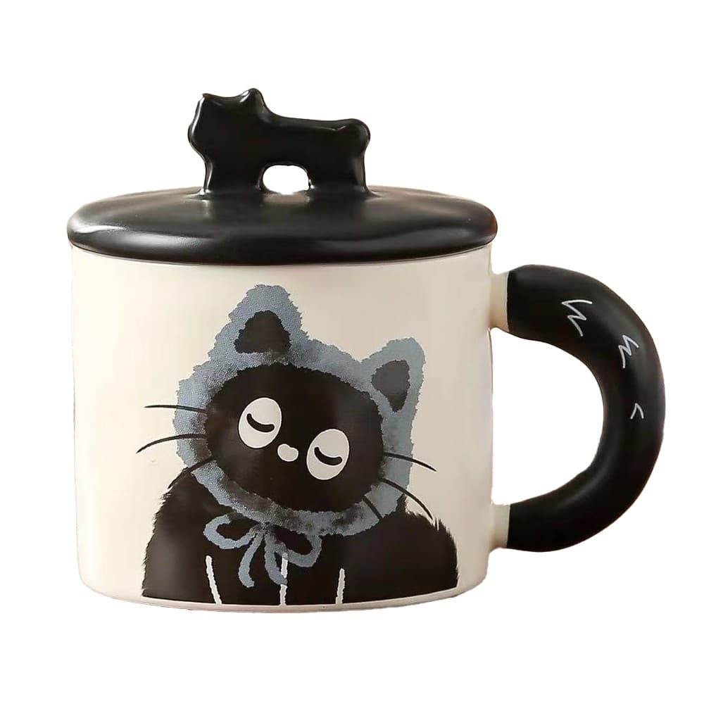 Cana din Ceramica, Flippy, Model in Cutie pentru Cadou, Cana pentru Ceai, Cafea, Cana Retro Design Capac cu Figurina 3D, 9.5