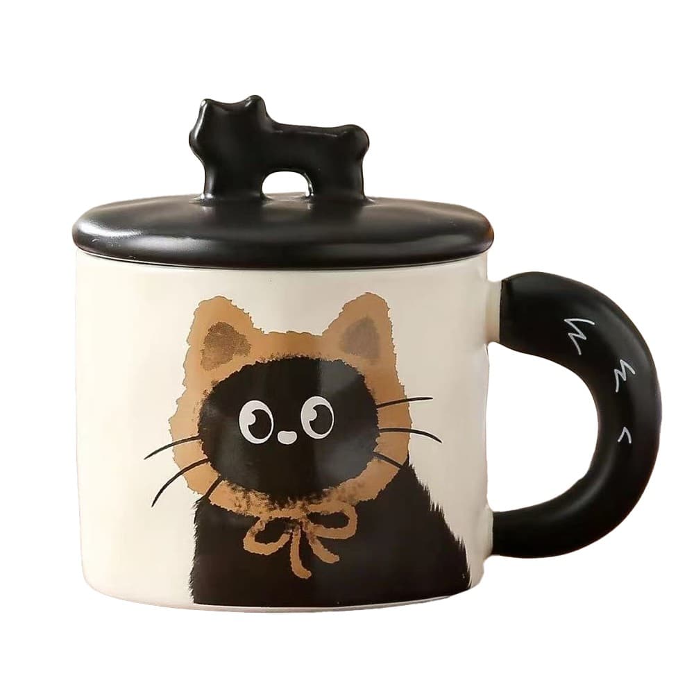 Cana din Ceramica, Flippy, Model in Cutie pentru Cadou, Cana pentru Ceai, Cafea, Cana Retro Design Capac cu Figurina 3D, 9.5