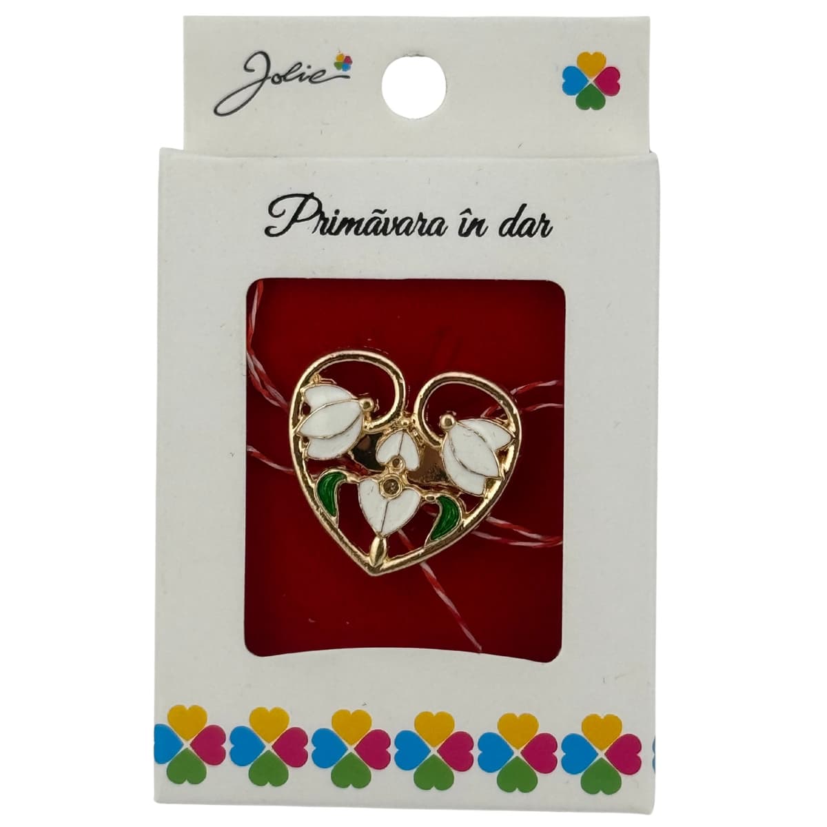 Martisor Brosa Mica in Cutie, Jolie, Dimensiune Brosa 2.5-3cm, Material Metal, Model Inima din Ghiocei