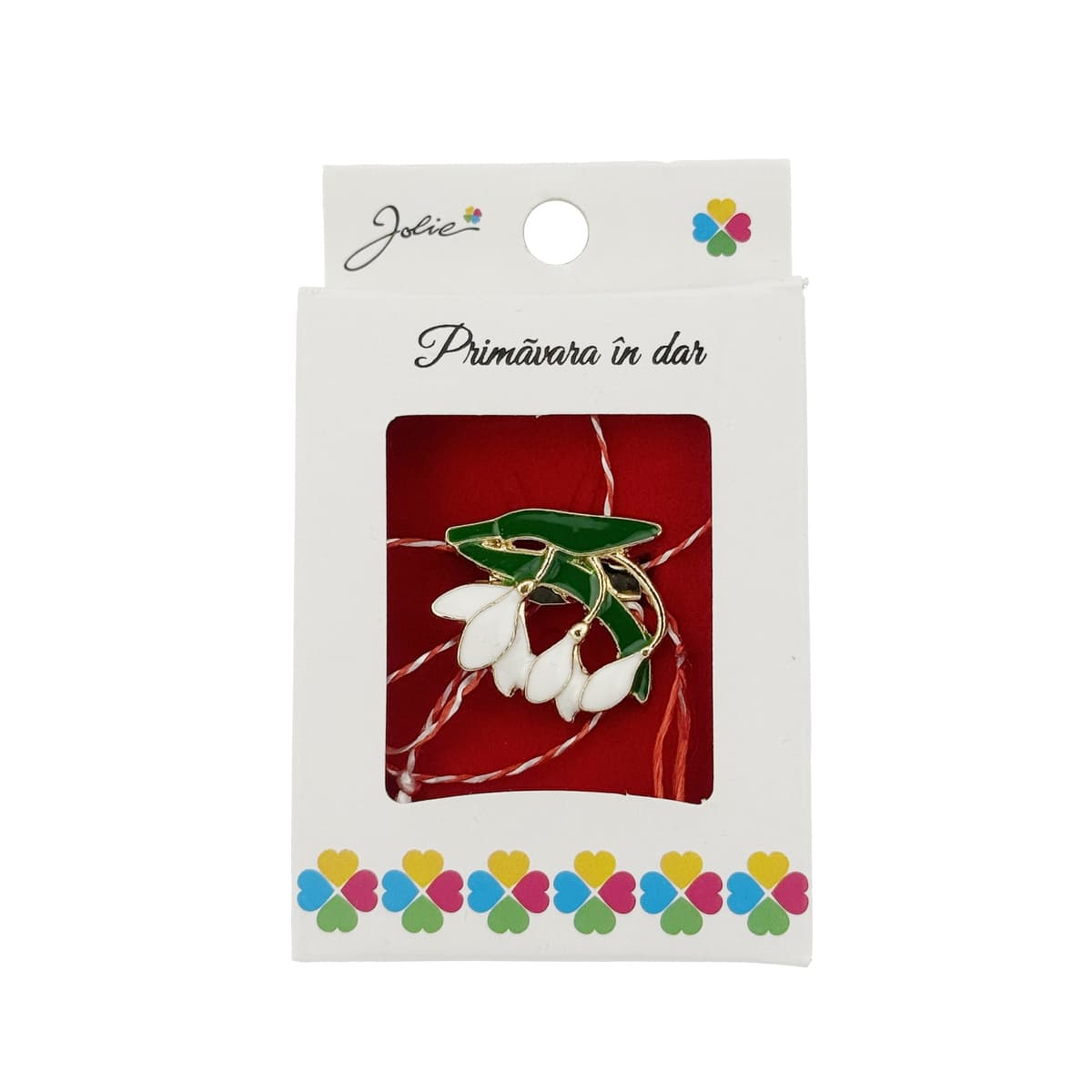 Martisor Brosa, Jolie, Model Trei Ghiocei, Metal Emailat in Culori, Sistem de Prindere cu Ac, Dimensiune 2.5–3 cm, Ambalaj