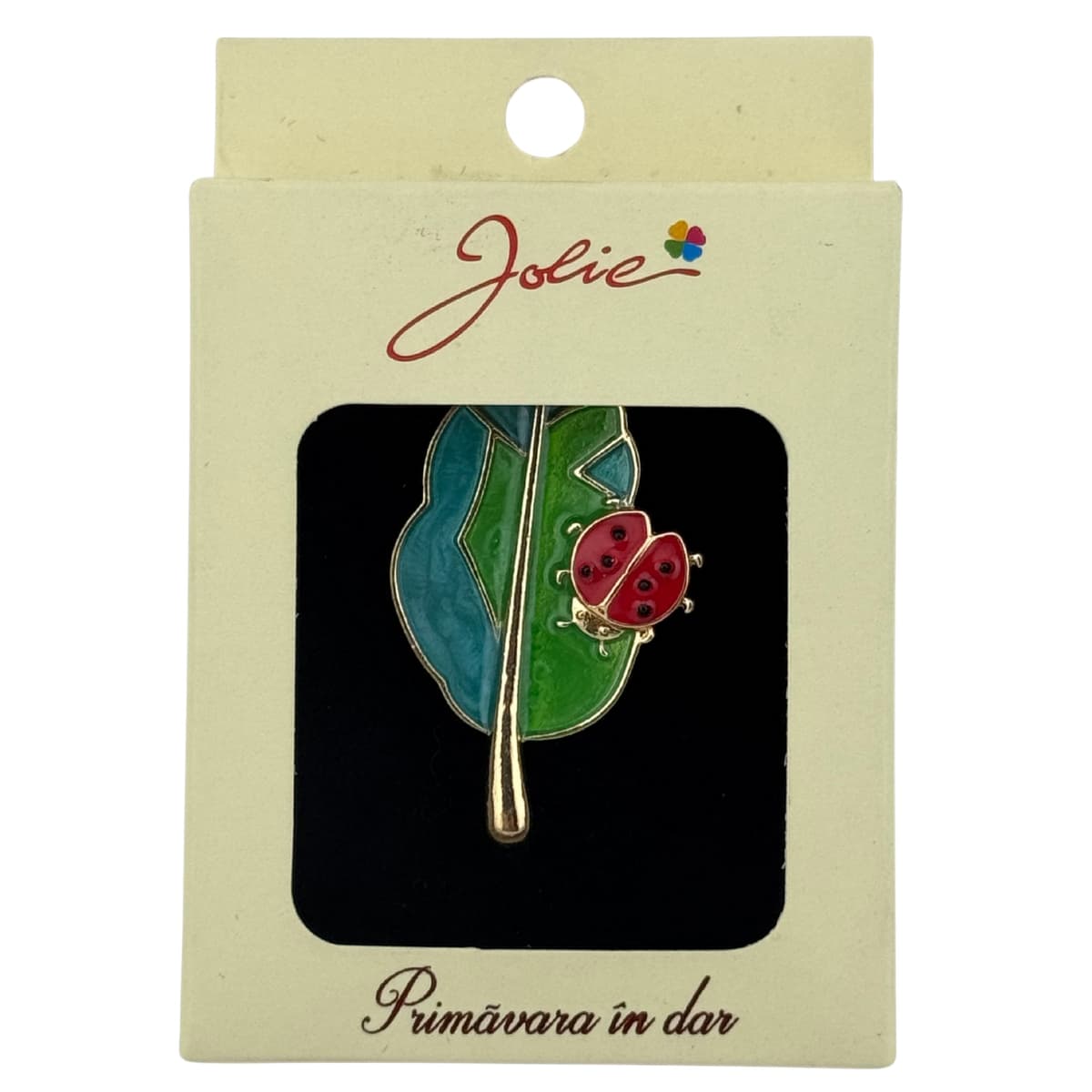 Martisor Brosa Medie, Jolie, Multicolora, Dimensiune Brosa 5 cm, Material Metal, Model Buburuza pe Frunza