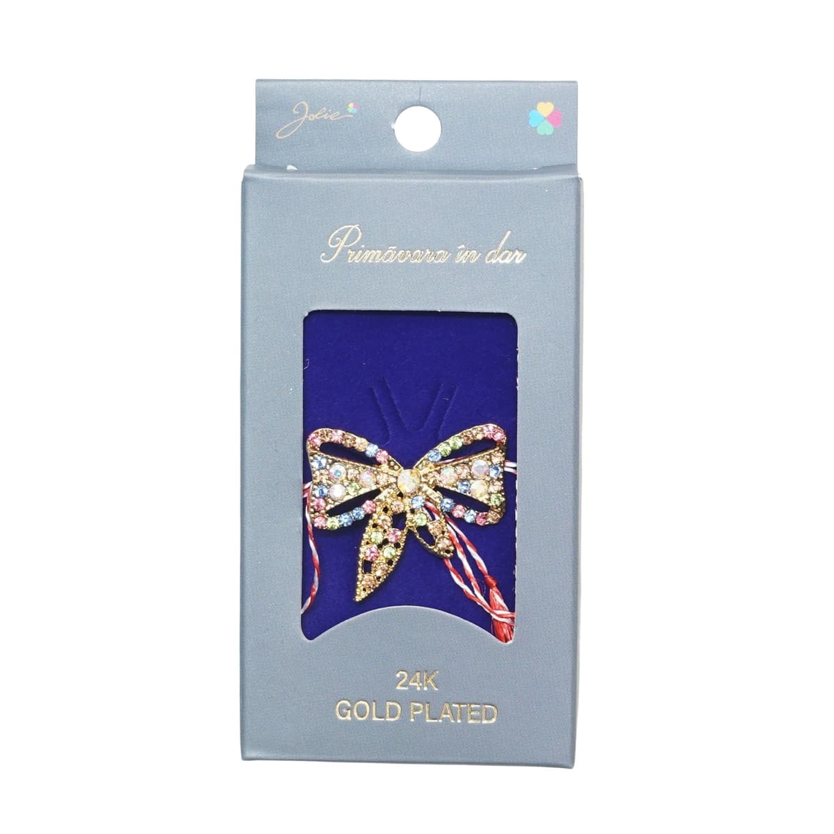 Martisor Brosa Placata cu Aur 24K, Jolie, Ambalaj Carton cu Design, Material Metal, Model Fundita, Dimensiune Brosa 2 - 3 cm, Multicolor