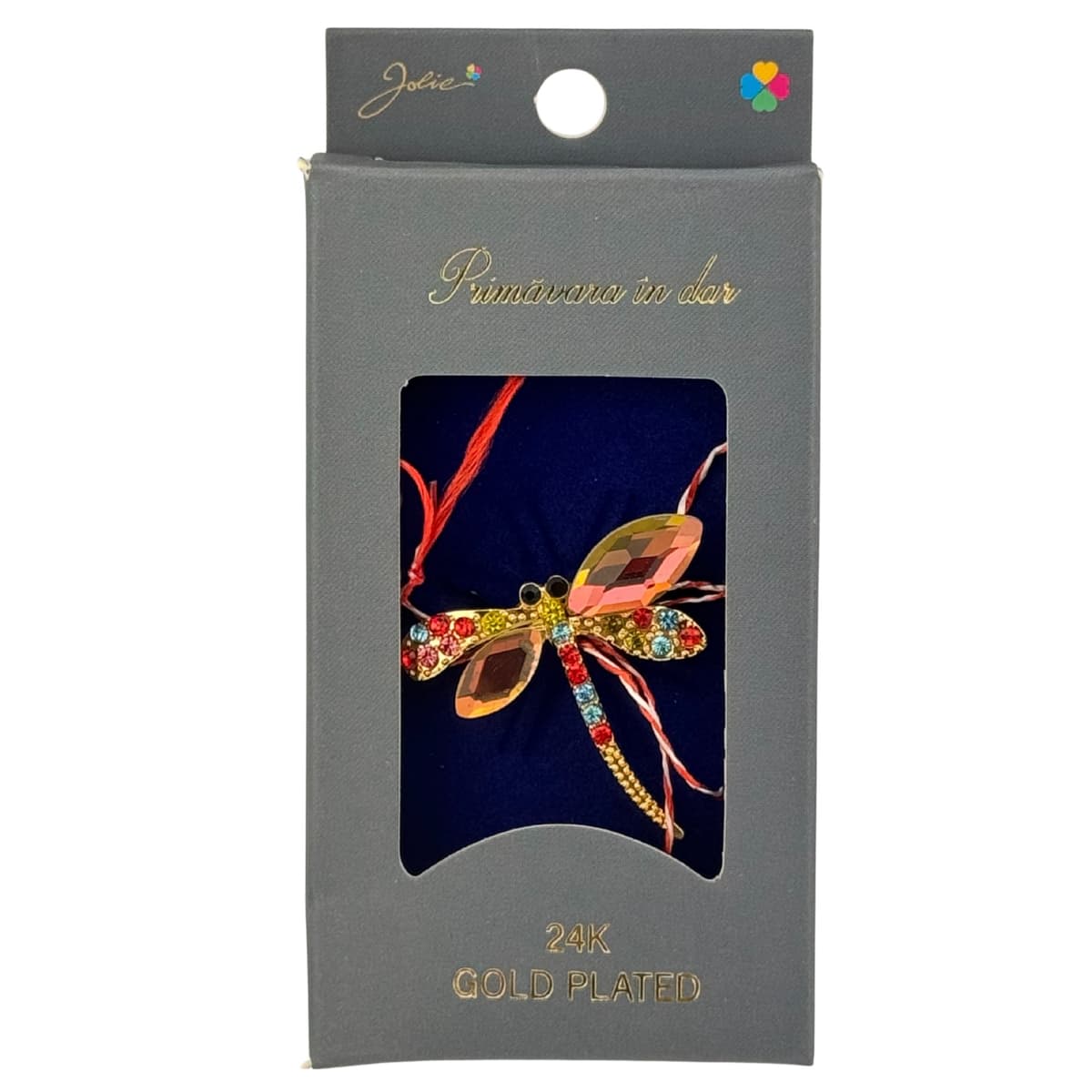 Martisor Brosa Placata cu Aur 24K, Jolie, Dimensiune Brosa 2-3 cm, Model Libelula, Multicolor